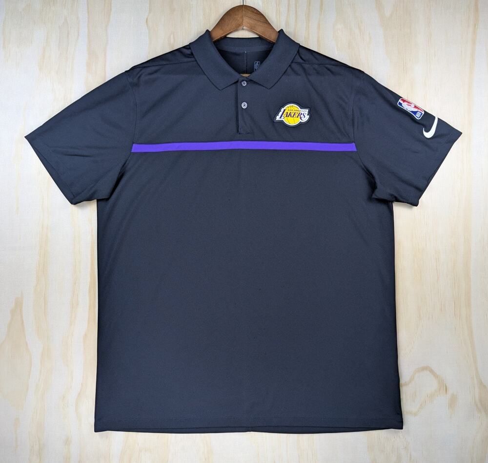 Nike Men's Large Los Angeles Lakers NBA Dri-Fit Polo Shirt Black Purple Stripe